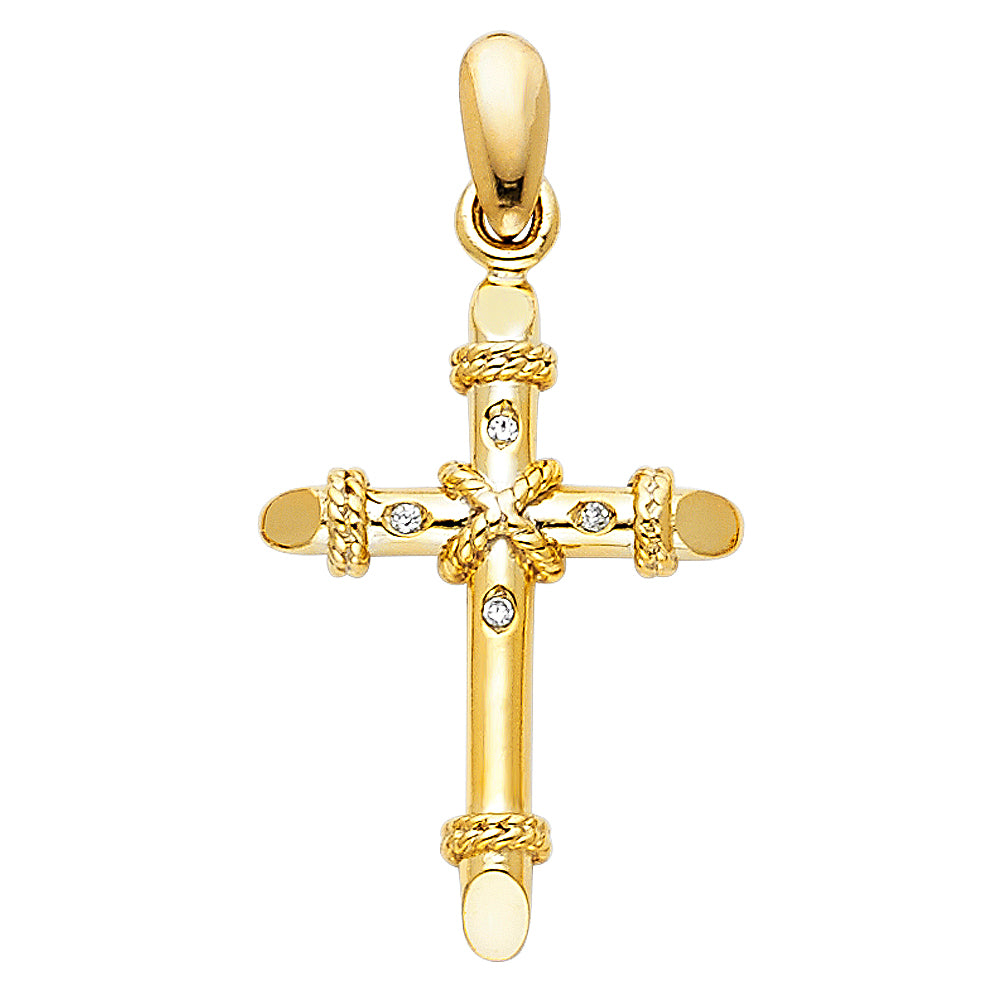 14K Yellow Gold CZ Rope Design Cross Pendant aprox 1" tall