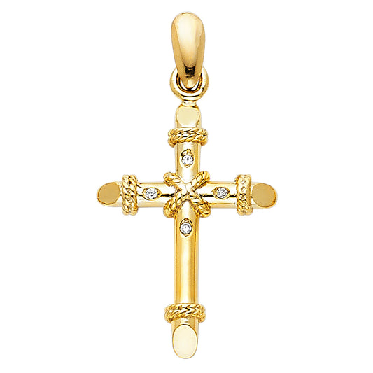 14K Yellow Gold CZ Rope Design Cross Pendant aprox 1" tall