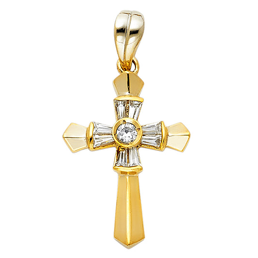 14K Yellow Gold CZ High-Polished Cross Pendant aprox 1" tall