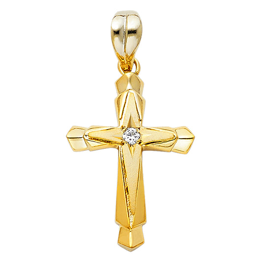 14K Yellow Gold CZ High-Polished Cross Pendant aprox 1" tall