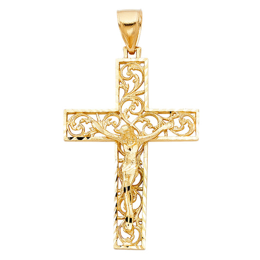 14K Yellow Gold Filigree Crucifix Pendant aprox 2" tall