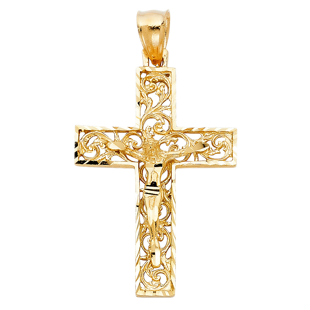 14K Yellow Gold Filigree Crucifix Pendant aprox 1 1/2" tall