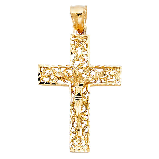 14K Yellow Gold Filigree Crucifix Pendant aprox 1 1/2" tall