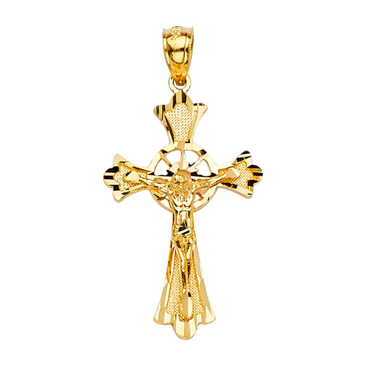 14K Yellow Gold Filigree Cross Crucifix Pendant aprox 1" tall