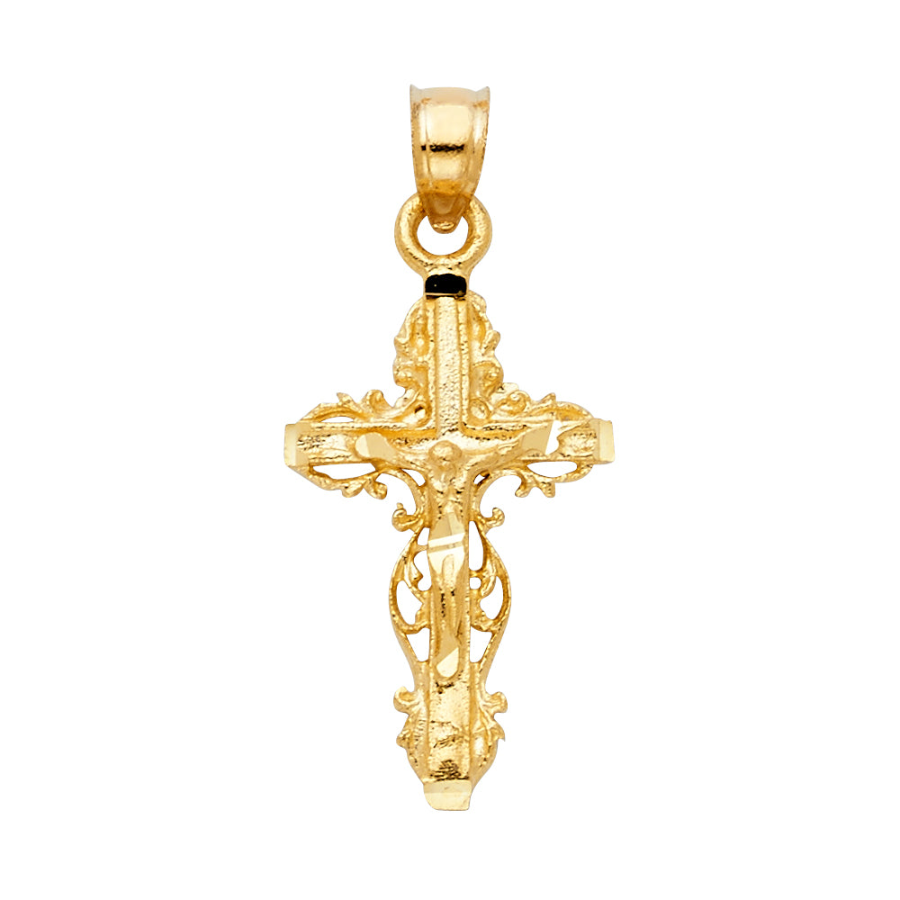 14K Yellow Gold Filigree Cross Crucifix Pendant aprox 1" tall