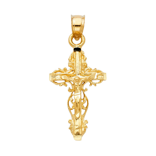 14K Yellow Gold Filigree Cross Crucifix Pendant aprox 1" tall
