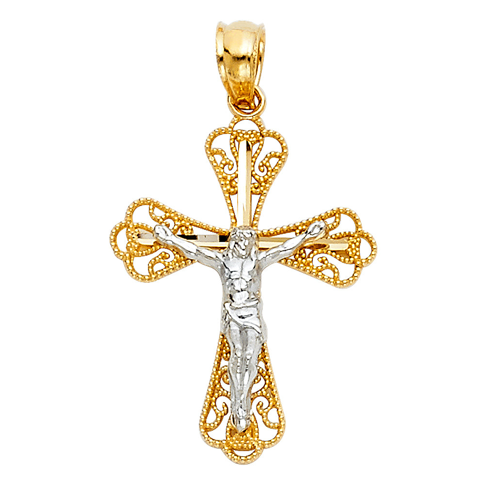 14K Two-Tone Gold Filigree Crucifix Pendant aprox 1" tall