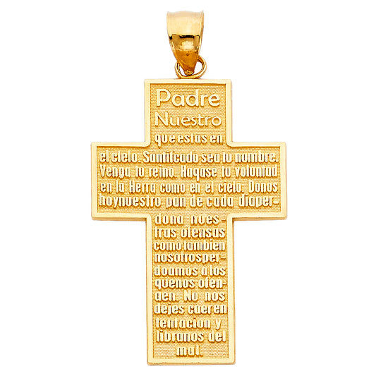 14K Yellow Gold Padre Nuestro Prayer Cross Pendant aprox 1 1/2" tall