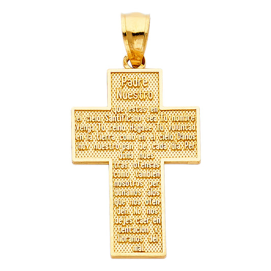 14K Yellow Gold Padre Nuestro Prayer Cross Pendant aprox 1 1/4" tall