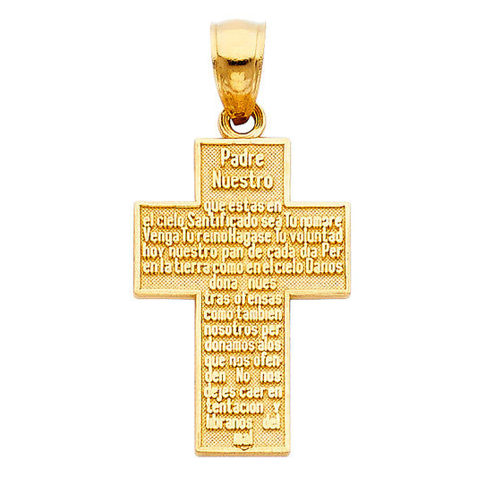 14K Yellow Gold Padre Nuestro Prayer Cross Pendant aprox 3/4" tall
