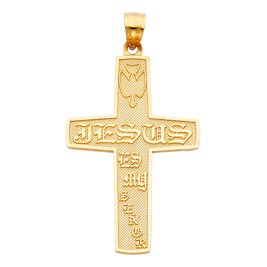 14K Yellow Gold Jesús Mi Señor Engraved Cross Pendant aprox 1 1/2" tall