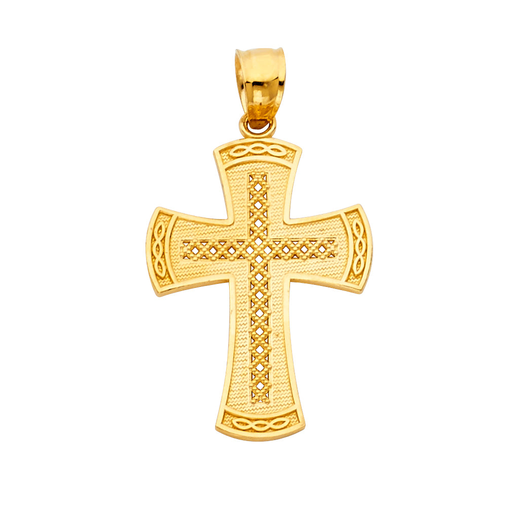 14K Yellow Gold Textured Celtic Knot Cross Pendant aprox 1" tall