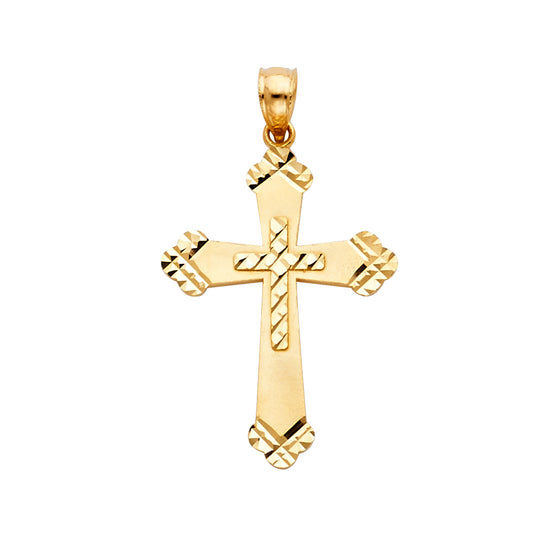 14K Yellow Gold Diamond-Cut Accent Cross Pendant aprox 1" tall