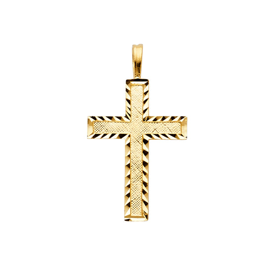 14K Yellow Gold Diamond-Cut Border Textured Cross Pendant aprox 1" tall