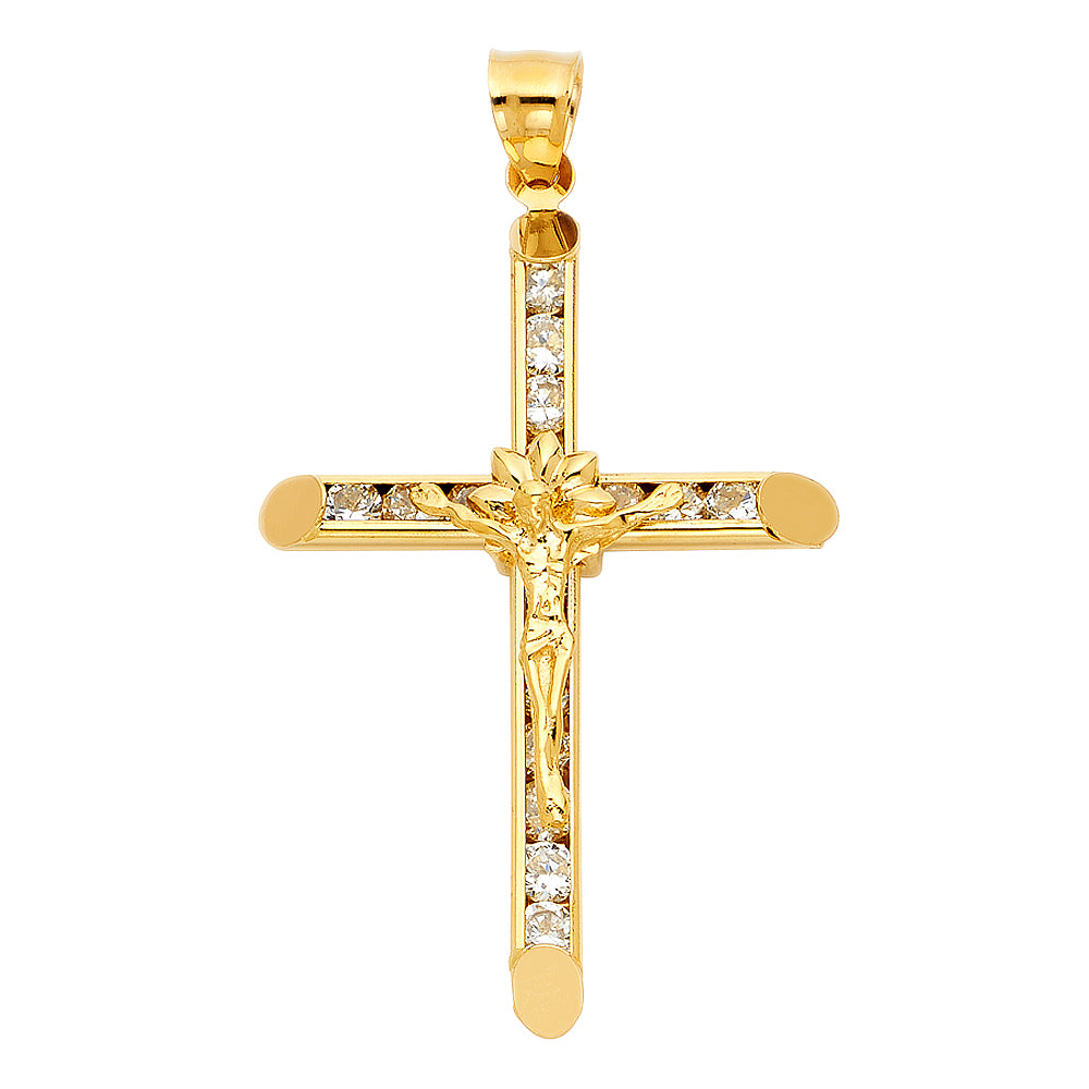 14K Yellow Gold CZ Crucifix Pendant aprox 1 3/4" tall