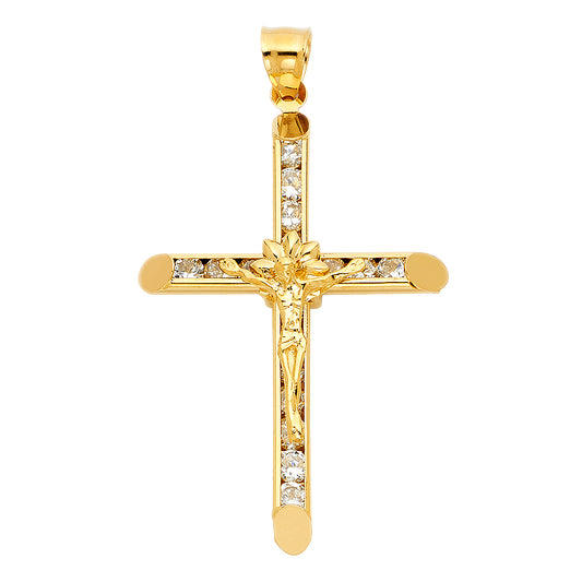 14K Yellow Gold CZ Crucifix Pendant aprox 1 3/4" tall