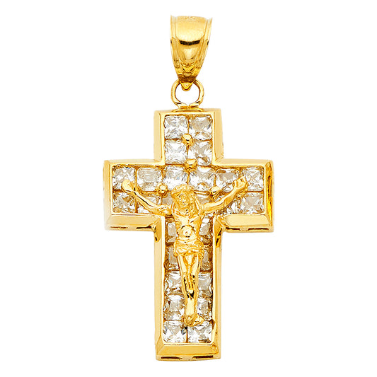 14K Yellow Gold CZ Crucifix Pendant aprox 1 1/4" tall