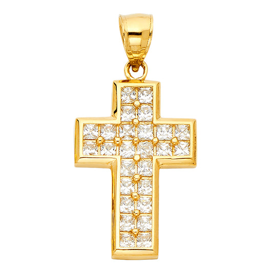 14K Yellow Gold CZ Cross Pendant aprox 1" tall