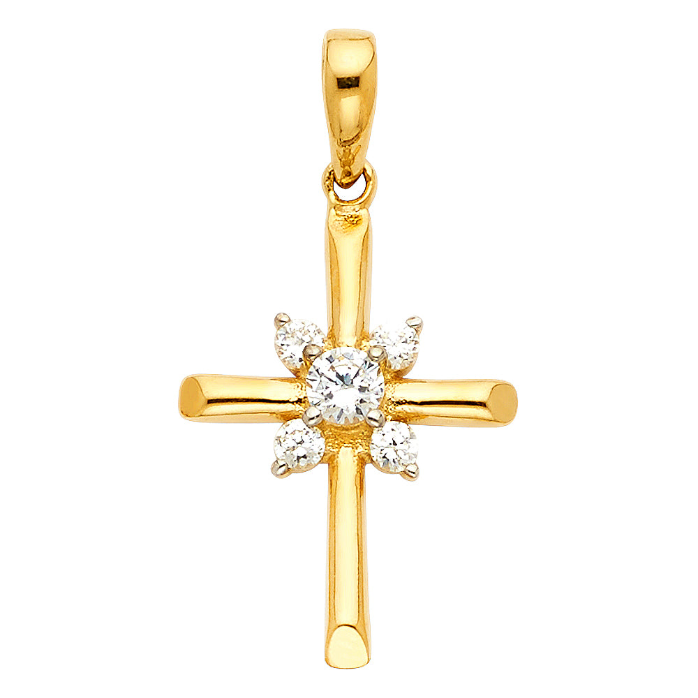 14K Yellow Gold High-Polished CZ Cross Pendant aprox 3/4" tall