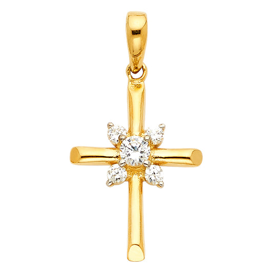 14K Yellow Gold High-Polished CZ Cross Pendant aprox 3/4" tall