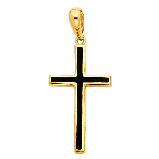 14K Yellow Gold Black Enamel Cross Pendant aprox 1" tall