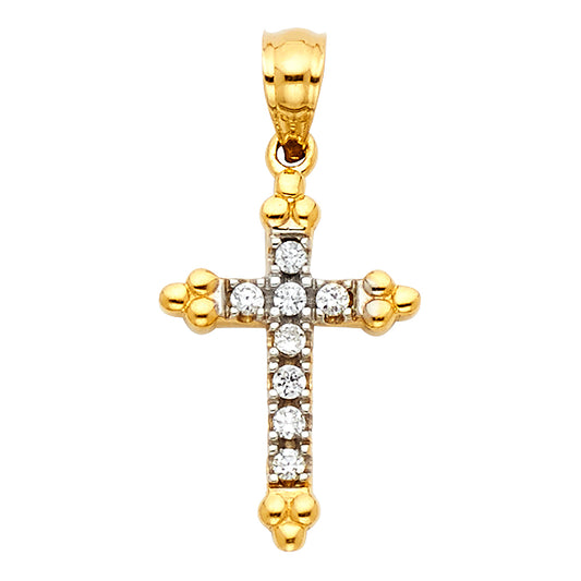 14K Two-Tone Gold CZ Cross Pendant aprox 1/2" tall