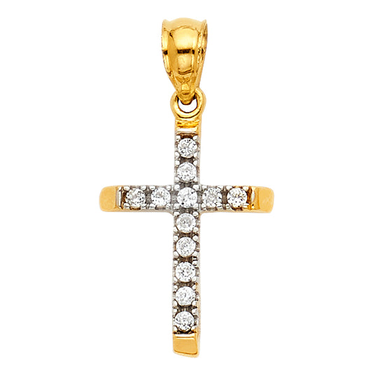 14K Two-Tone Gold CZ Cross Pendant aprox 1/2" tall