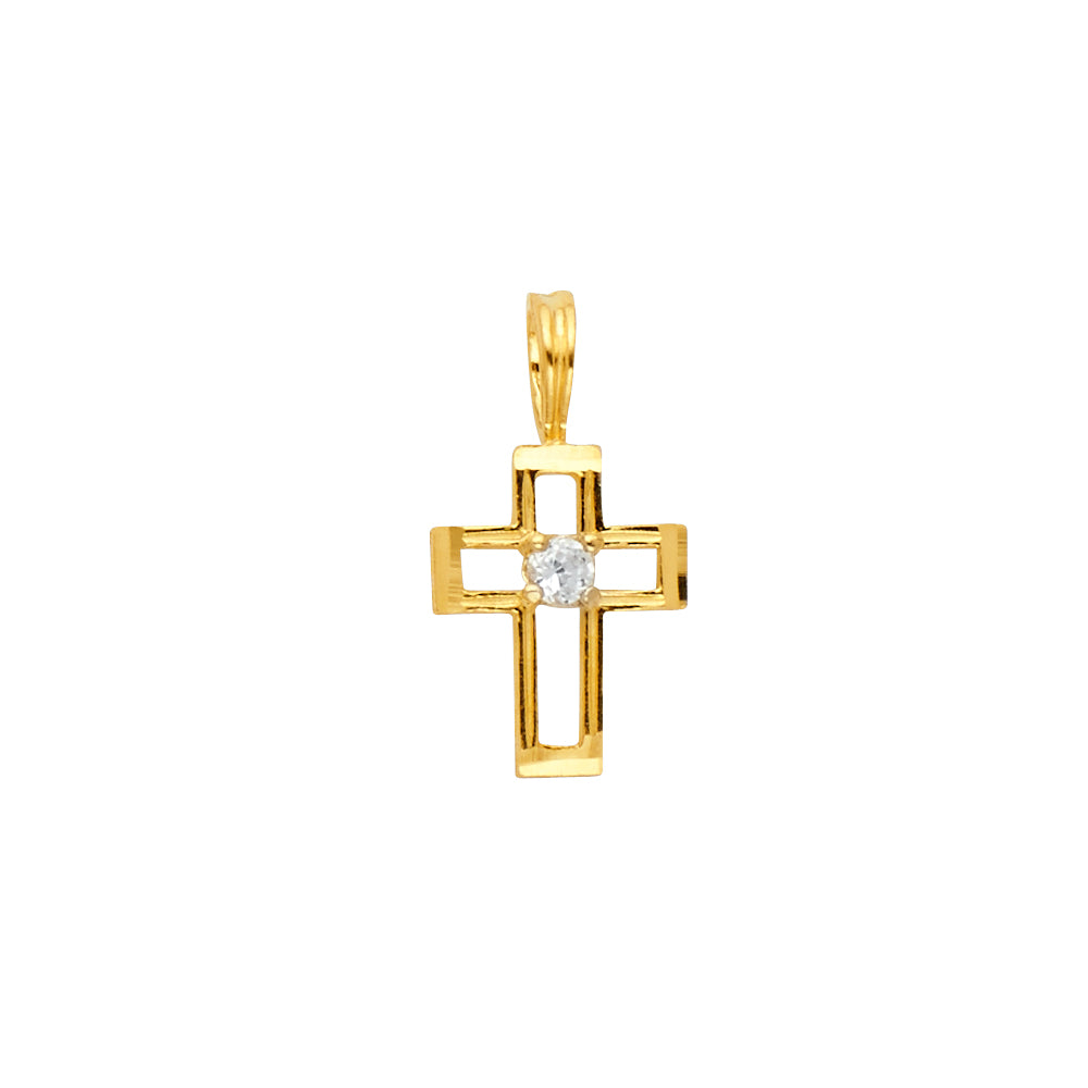 14K Yellow Gold Single CZ Open Cross Pendant aprox 1/2" tall