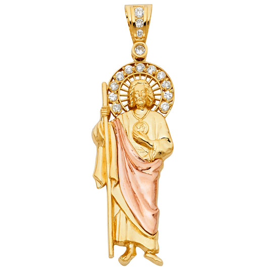 14K Tri-Color Gold Saint Jude CZ Pendant