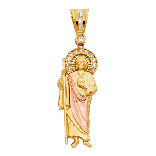 14K Tri-Color Gold Saint Jude CZ Pendant