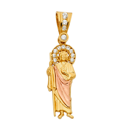 14K Tri-Color Gold Saint Jude CZ Pendant