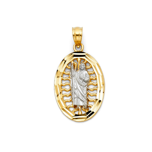 14K Two-Tone Gold Saint Jude Oval Pendant