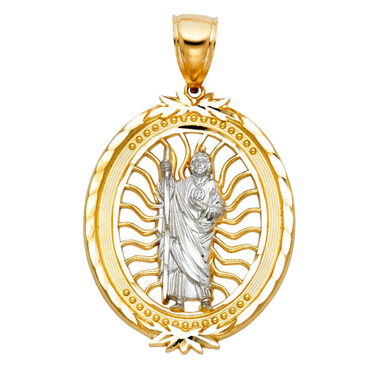 14K Two-Tone Gold Saint Jude Oval Pendant
