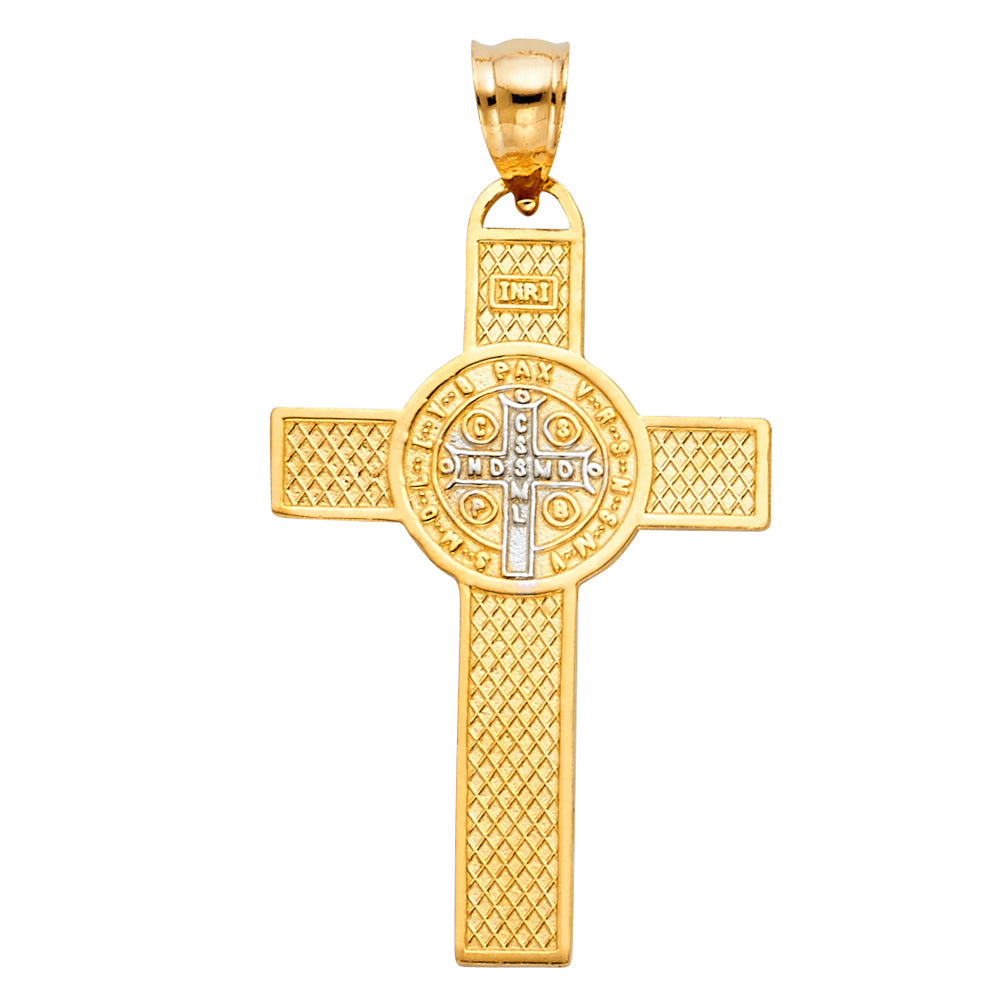 14K Two-Tone Gold Saint Benedict Medal Cross Pendant aprox 1 1/2" tall