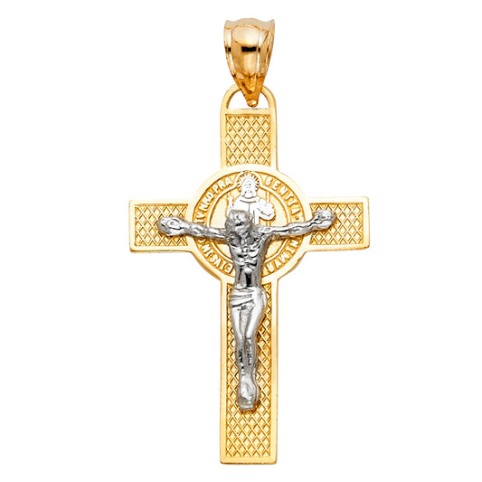 14K Two-Tone Gold Saint Benedict Medal Crucifix Pendant aprox 1 1/2" tall