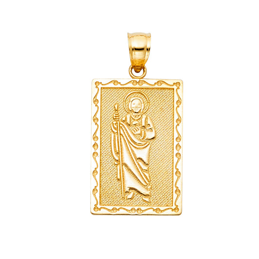 14K Yellow Gold Saint Jude Rectangular Pendant
