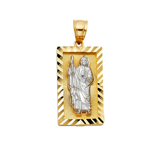 14K Two-Tone Gold Saint Jude Rectangular Pendant