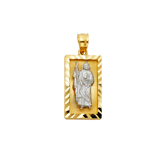 14K Two-Tone Gold Saint Jude Rectangular Pendant
