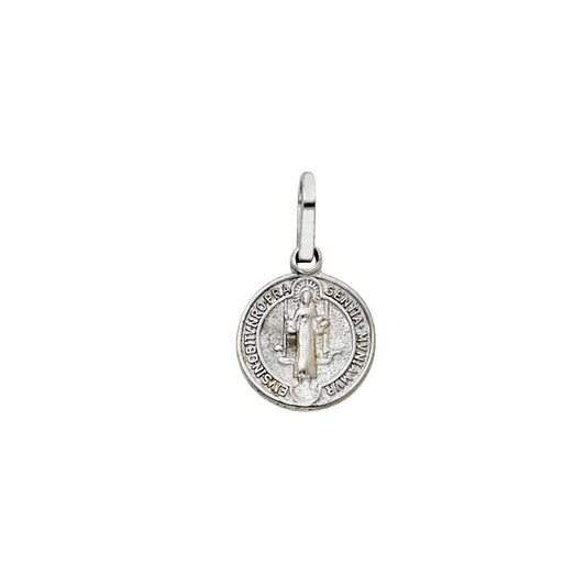 14K White Gold Saint Benedict Round Medal Pendant aprox 1/2" tall