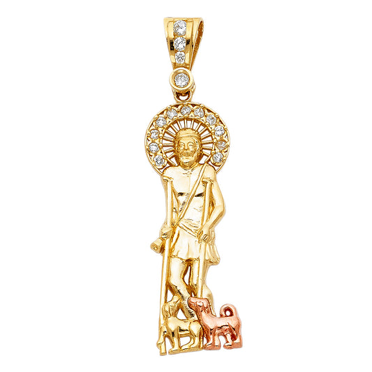 14K Two-Tone Gold Saint Lazarus CZ Pendant aprox 1 3/4" tall