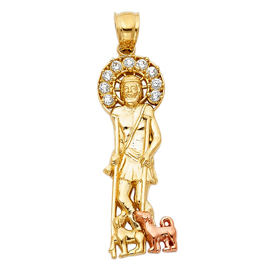 14K Two-Tone Gold Saint Lazarus CZ Pendant aprox 1 1/4" tall