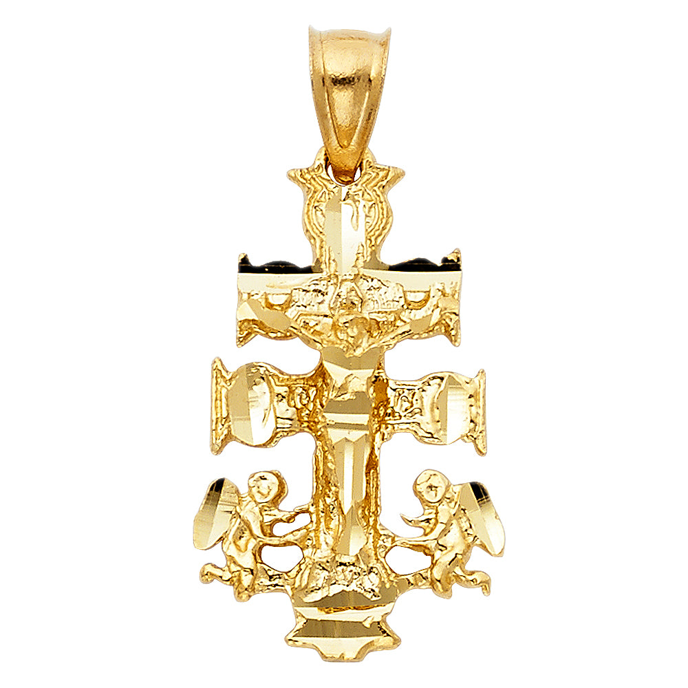 14K Yellow Gold Caravaca Cross Pendant 1.1" Tall