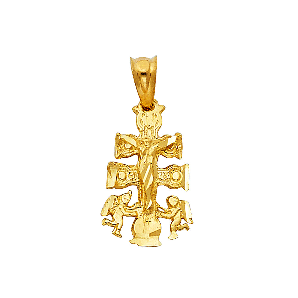 14K Yellow Gold Caravaca Cross Pendant 0.6" Tall