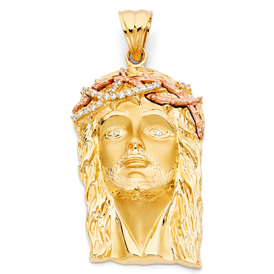 14K Tri-Color Gold Jesus Head CZ Pendant aprox 2 1/2" tall