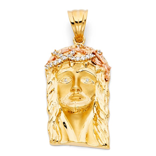 14K Tri-Color Gold Jesus Head CZ Pendant aprox 1 3/4" tall