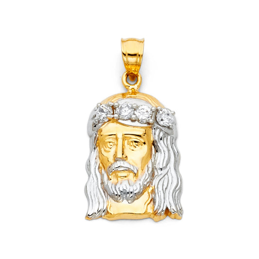 14K Yellow Gold Two-Tone Gold Jesus Head CZ Pendant aprox 3/4" tall