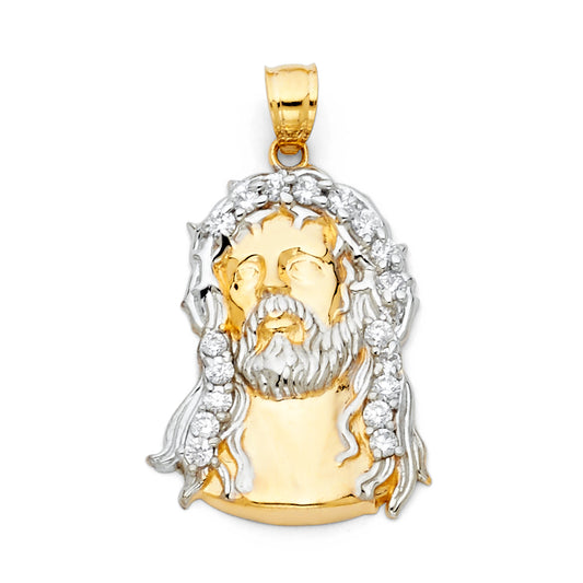 14K Yellow Gold Two-Tone Gold Jesus Head CZ Pendant aprox 1" tall