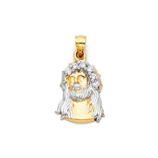 14K Yellow Gold Two-Tone Gold Jesus Head CZ Pendant aprox 1/2" tall