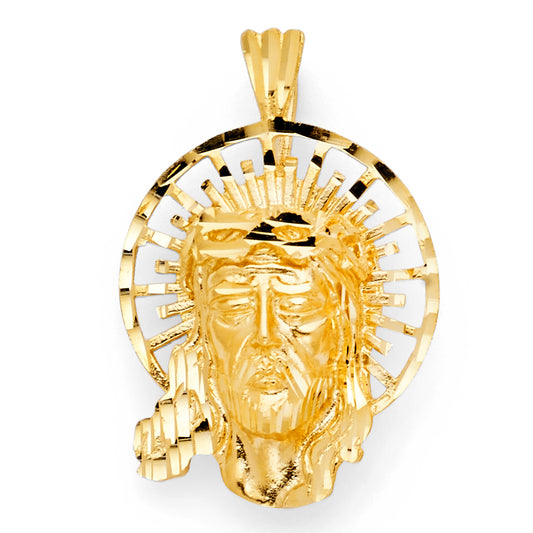 14K Yellow Gold Two-Tone Gold Jesus Head Halo Pendant aprox 1 1/2" tall
