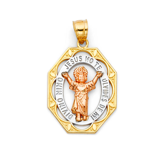 14K Tri-Color Gold Jesus Motet Octagon Pendant aprox 1" tall
